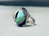 Rare Old Turquoise Vintage Native American Navajo Royston Sterling Silver Leaf Ring-Nativo Arts