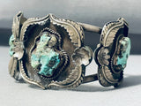 Immense Vintage Native American Navajo 3 Green Chunk Turquoise Sterling Silver Bracelet-Nativo Arts