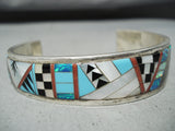Rare Graduating Vintage Native American Navajo Turquoise Sterling Silver Bracelet Cuff-Nativo Arts