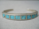 Intricate!! Vintage Zuni Native American Navajo Turquoise Inlay Sterling Silver Bracelet Old-Nativo Arts