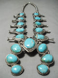 Carico Lake Turquoise Vintage Native American Navajo Sterling Silver Squash Blossom Necklace-Nativo Arts