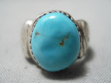 Important Vintage Native American Navajo Blue Gem Turquoise Sterling Silver Ring-Nativo Arts