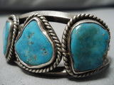Stunning Vintage Native American Navajo Blue Gem Turquoise Sterling Silver Bracelet Cuff-Nativo Arts