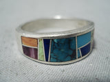 Stunning Vintage Native American Navajo Turquoise Gaspeite Lapis Spiny Oyster Silver Ring Old-Nativo Arts