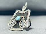 Important Vintage Native American Navajo Old Kingman Turquoise Sterling Silver Waterbird Ring-Nativo Arts