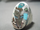 Important Zuni Native American Bird Artist Sterling Silver Turquoise Ring-Nativo Arts