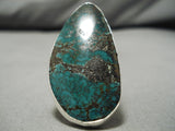 Striking Vintage Native American Navajo H Joe Deep Green Turquoise Sterling Silver Ring-Nativo Arts
