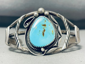 Quality Vintage Native American Navajo Pilot Mountain Turquoise Sterling Silver Bracelet-Nativo Arts