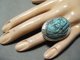 Native American Important Frnacisco Gomez Sterling Silver Hand Carved Turquoise Ring-Nativo Arts