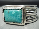 Heavy Vintage Native American Navajo Squared Turquoise Sterling Silver Bracelet-Nativo Arts