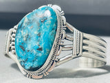 Astounding Native American Navajo Gilbert Turquoise Sterling Silver Bracelet Signed-Nativo Arts