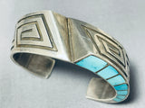 Important Vintage Native American Navajo Side Inlay Turquoise Sterling Silver Bracelet-Nativo Arts