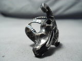 Huge Detailed Navajo Sterling Silver Cowskull Ring Native American-Nativo Arts