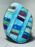 Huge Intricate Native American Turquoise Sterling Silver Inlay Ring-Nativo Arts