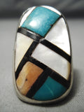 Quality Vintage Native American Navajo Cherckerboard Turquoise Sterling Silver Ring-Nativo Arts
