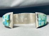 One Of The Most Detailed Vintage Native American Navajo Turquoise Inlay Sterling Silver Bracelet-Nativo Arts