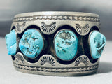 Huge Vintage Native American Navajo Signed Sterling Silver Turquoise Bracelet-Nativo Arts