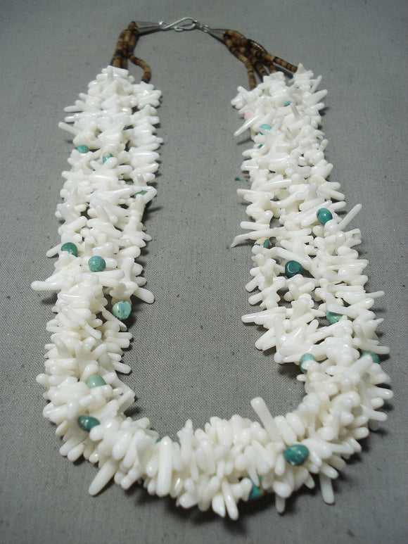 Native American Incredible Vintage Santo Domingo White Coral Sterling Silver Necklace-Nativo Arts