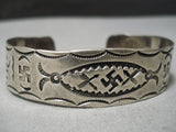 Early 1900's Vintage Native American Navajo Ingot Coin Silver Whirling Logs Bracelet Old-Nativo Arts