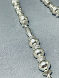 Hand Tooled Vintage Native American Navajo Sterling Silver Hogan Torpedo Bead Necklace-Nativo Arts