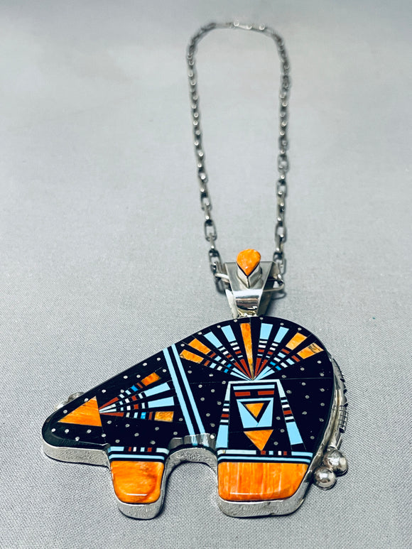 One Of The Most Detailed Native American Navajo Turquoise Inlay Sterling Silver Necklace-Nativo Arts