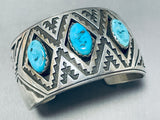 Magnificent Vintage Native American Navajo Sleeping Turquoise Sterling Silver Bracelet-Nativo Arts