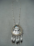 Rare Vintage Native American Zuni Turquoise Sterling Silver Sunface Necklace-Nativo Arts
