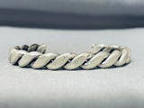 Heavy Thick Vintage Native American Navajo Sterling Silver Rope Heavy Bracelet-Nativo Arts