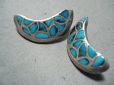 Rare Vintage Native American Zuni Turquoise Sterling Silver Earrings Old-Nativo Arts