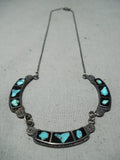 Exceptional Vintage Native American Navajo Turquoise And Onyx Sterling Silver Necklace Old-Nativo Arts
