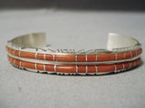 Incredible Sheldon Lalie Zuni Native American Coral Sterling Silver Bracelet-Nativo Arts