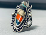One Of The Most Unique Vintage Native American Navajo Turquoise Inlay Sterling Silver Ring Old-Nativo Arts