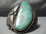 One Of The Best Vintage Native American Navajo Royston Turquoise Sterling Silver Leaf Bracelet-Nativo Arts