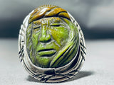 Native American The Most Intricate Hand Carved Jasper Sterling Silver Chief Head Ring-Nativo Arts