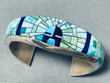 One Of The Most Detailed Vintage Native American Navajo Turquoise Inlay Sterling Silver Bracelet-Nativo Arts