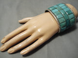 One Of The Best Native American Green Turquoise Inlay Sterling Silver Bracelet-Nativo Arts