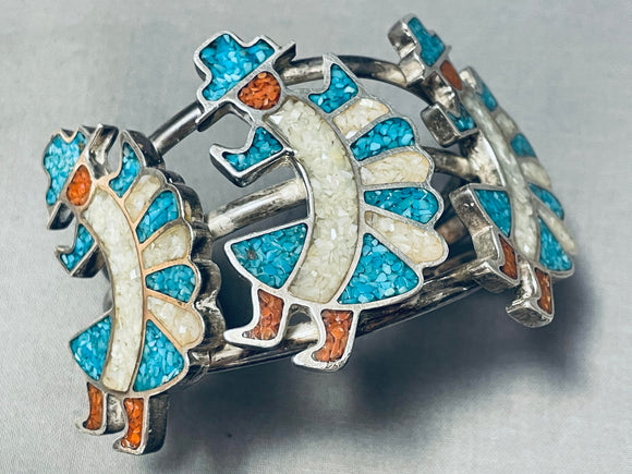 Native American The Best Kachina Chip Inlay Vintage Navajo Turquoise Sterling Silver Bracelet-Nativo Arts