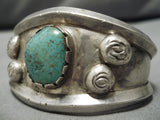Impressive Small Wrist Vintage Native American Navajo Royston Turquoise Sterling Silver Bracelet-Nativo Arts
