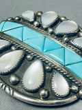 Heavy Thick Vintage Native American Navajo Turquoise Pearl Sterling Silver Buckle Old-Nativo Arts