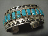 Museum Native American Navajo Squared Turquoise Sterling Silver Geomtric Bracelet-Nativo Arts