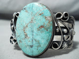 Striking Vintage Native American Navajo Pilot Mountain Turquoise Sterling Silv Er Bracelet Old-Nativo Arts