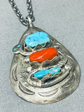 Awesome Vintage Native American Zuni Blue Gem Turquoise Coral Sterling Silver Snake Necklace-Nativo Arts