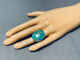Stunning Native American Navajo Signed Huge Royston Turquoise Sterling Silver Ring-Nativo Arts