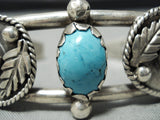 Stunning Vintage Native American Navajo Turquoise Leaf Sterling Silver Bracelet-Nativo Arts