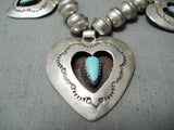 Exceptional Vintage Native American Navajo Turquoise Sterling Silver Hearts Necklace-Nativo Arts