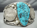 One Of Biggest Heavy Vintage Native American Navajo Morenci Turquoise Sterling Silver Bracelet-Nativo Arts