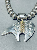 One Of The Best Vintage Native American Navajo Hand Tooled Sterling Silver Gold Necklace-Nativo Arts