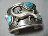 One Of Most Detailed Native American Gecko Sterling Silver Turquoise Bracelet-Nativo Arts