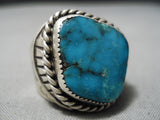 Magnificent Vintage Native American Navajo Blue Diamond Turquoise Sterling Silver Ring Old-Nativo Arts