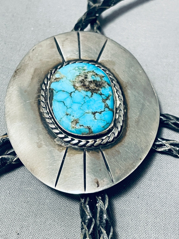 Tremendous Vintage Native American Navajo Spiderweb Turquoise Sterling Silver Bolo-Nativo Arts